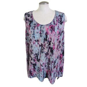 Penningtons Womens Plus Size 3X Top Pink Multicolor Sleeveless Career Casual